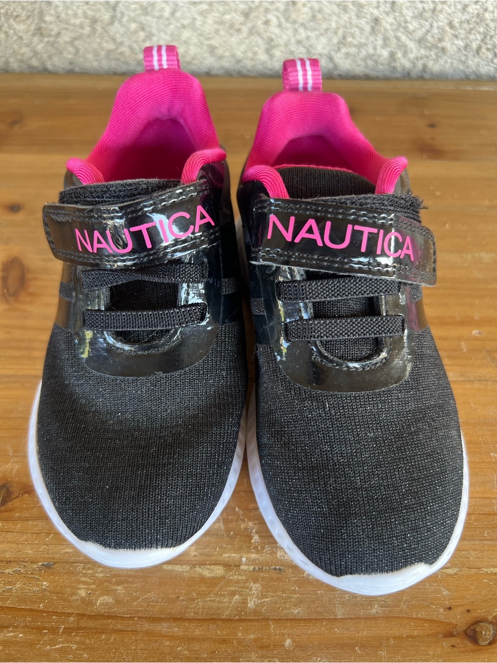 Nautica Kids Black and Hot Pink Velcro Athletic Sneakers
